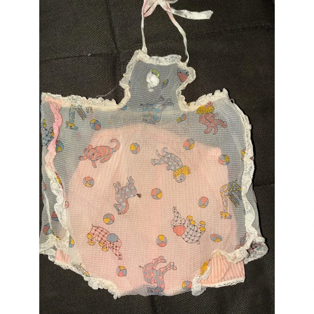 Doll clothes 2pc Bloomer Set Kids Pink Circus Animal Lace Trim Vintage Style